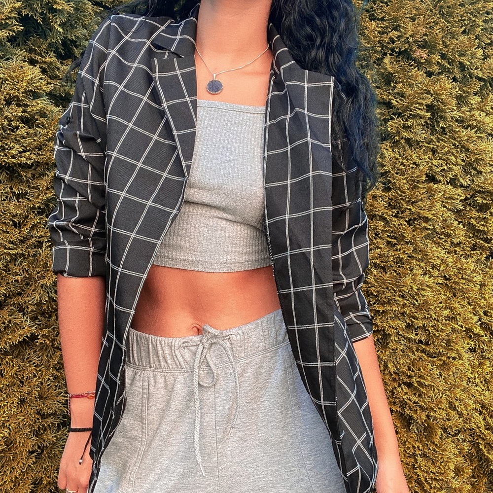 Black white plaid blazer